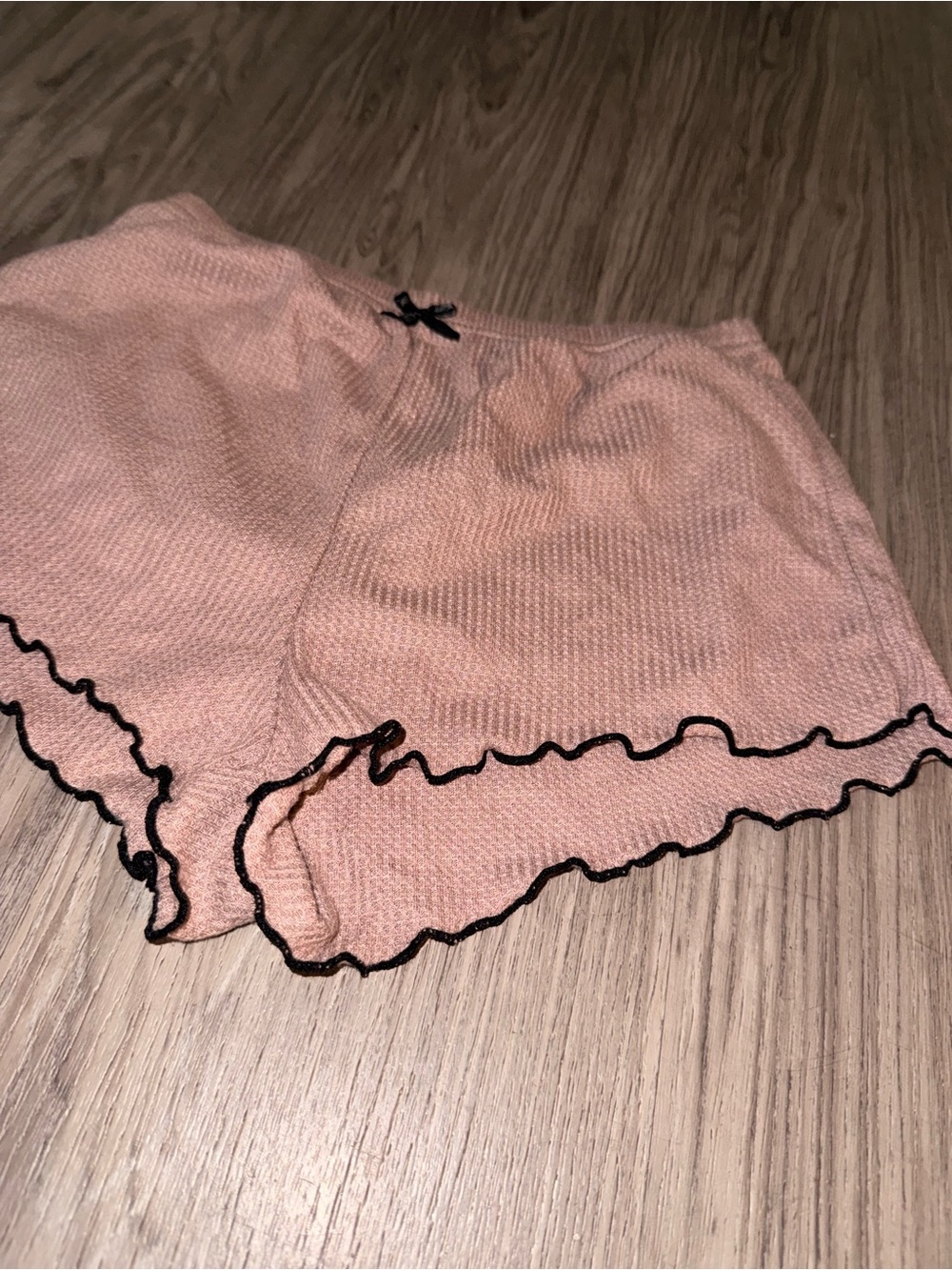 Soft Pink Waffle Knit Lounge Shorts with Black Trim - Picture 2 of 3